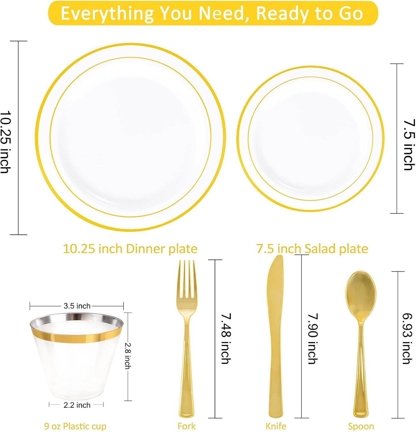 350-Piece Gold Disposable Dinnerware Set