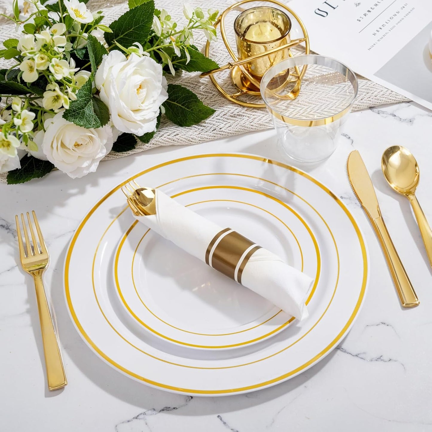 350-Piece Gold Disposable Dinnerware Set