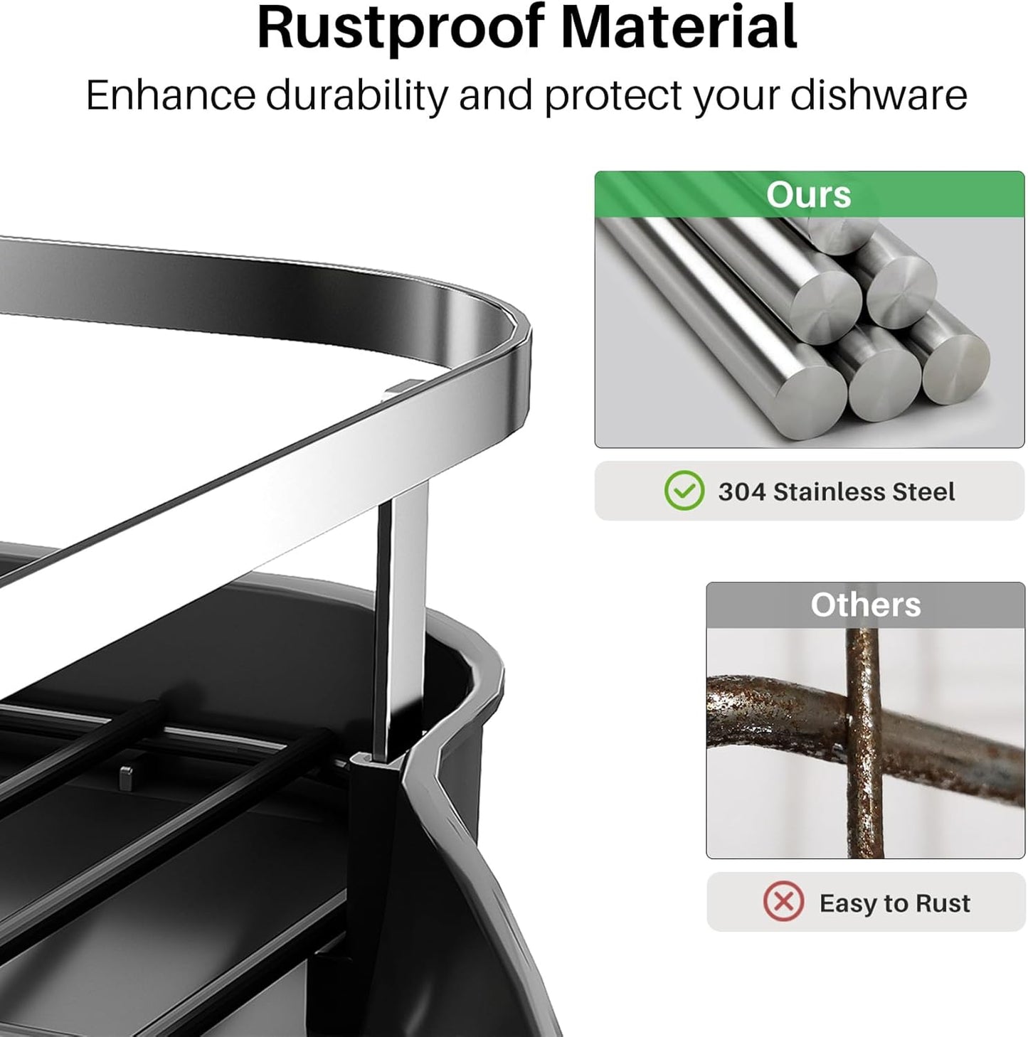 SNTD Dish Drying Rack. Expandable Dish Rack for Kitchen Counter. Stainless Steel Dish Drainer with Drainboard Set and Utensil Holder (Black)