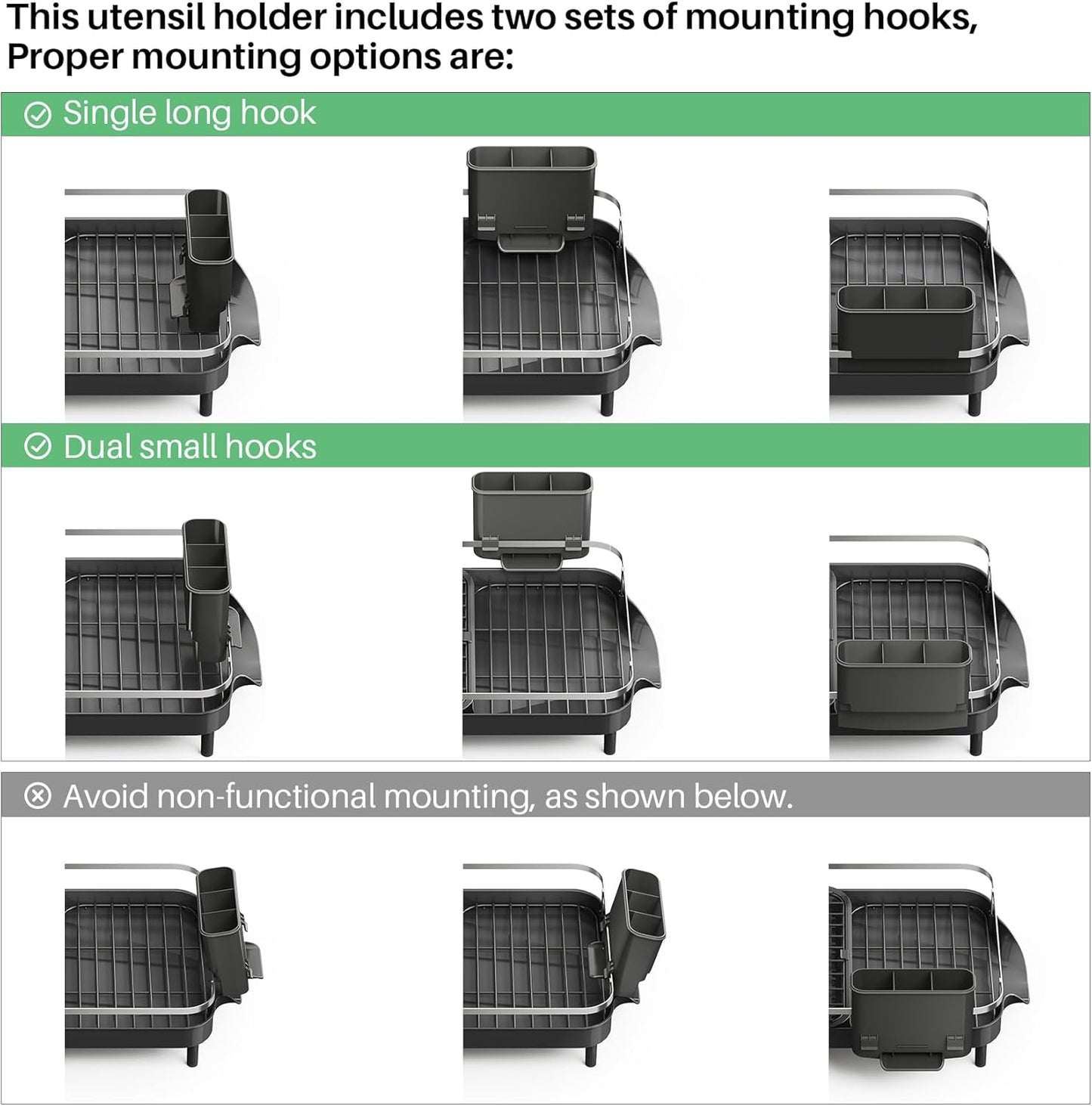 SNTD Dish Drying Rack. Expandable Dish Rack for Kitchen Counter. Stainless Steel Dish Drainer with Drainboard Set and Utensil Holder (Black)