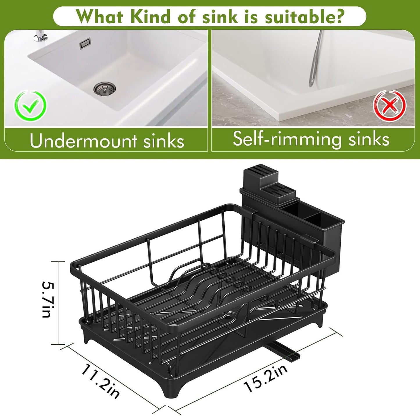Dish Drying Rack - Space-Saving Small Dish Rack for Kitchen Counter. Rust-Resistant Kitchen Drying Rack. Compact Dish Drainer Organizer with Utensil Holder for Home Kitchen. Black