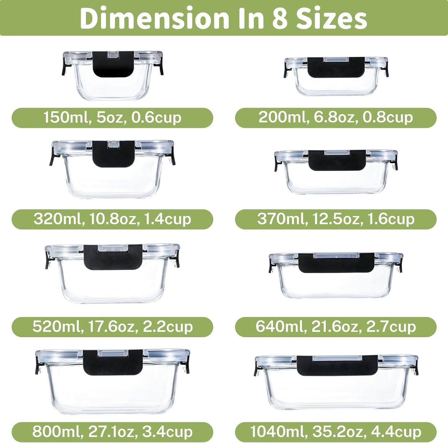 8-Pack Glass Food Storage Containers