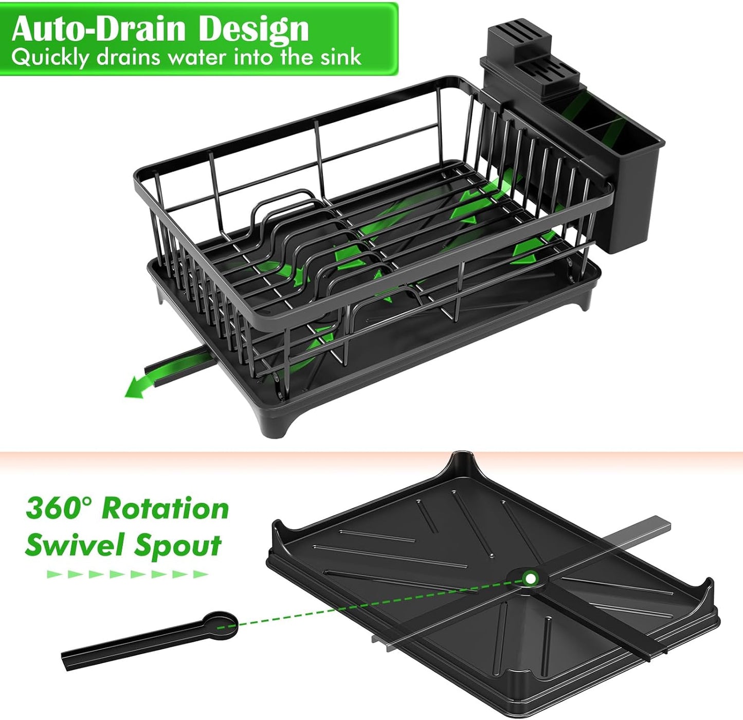 Dish Drying Rack - Space-Saving Small Dish Rack for Kitchen Counter. Rust-Resistant Kitchen Drying Rack. Compact Dish Drainer Organizer with Utensil Holder for Home Kitchen. Black