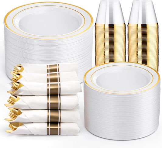 350-Piece Gold Disposable Dinnerware Set