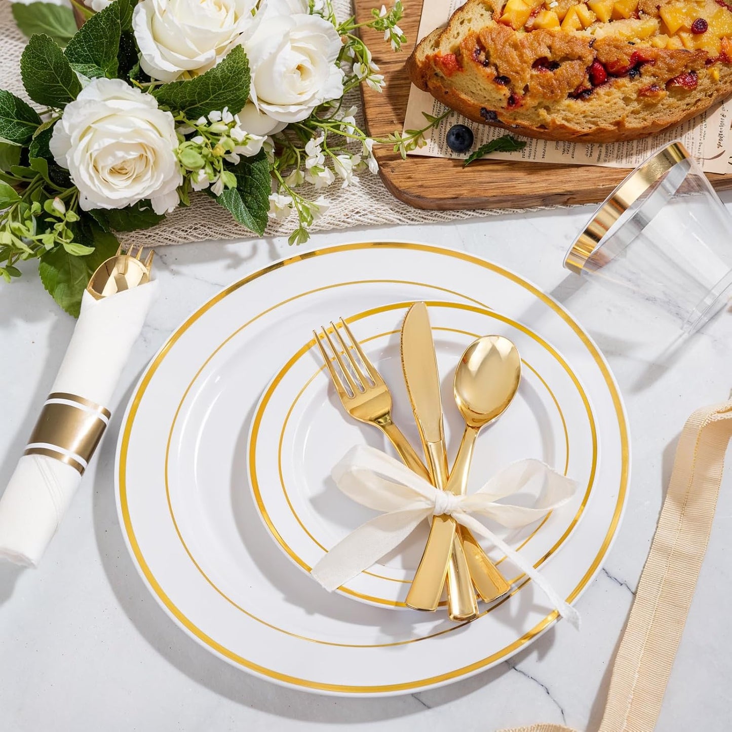 350-Piece Gold Disposable Dinnerware Set