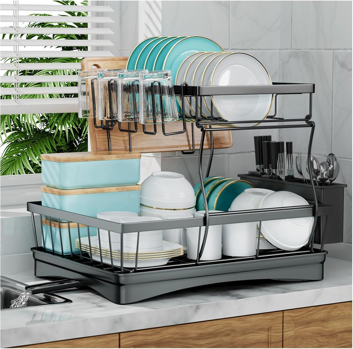 Dish Drying Rack with Drainboard