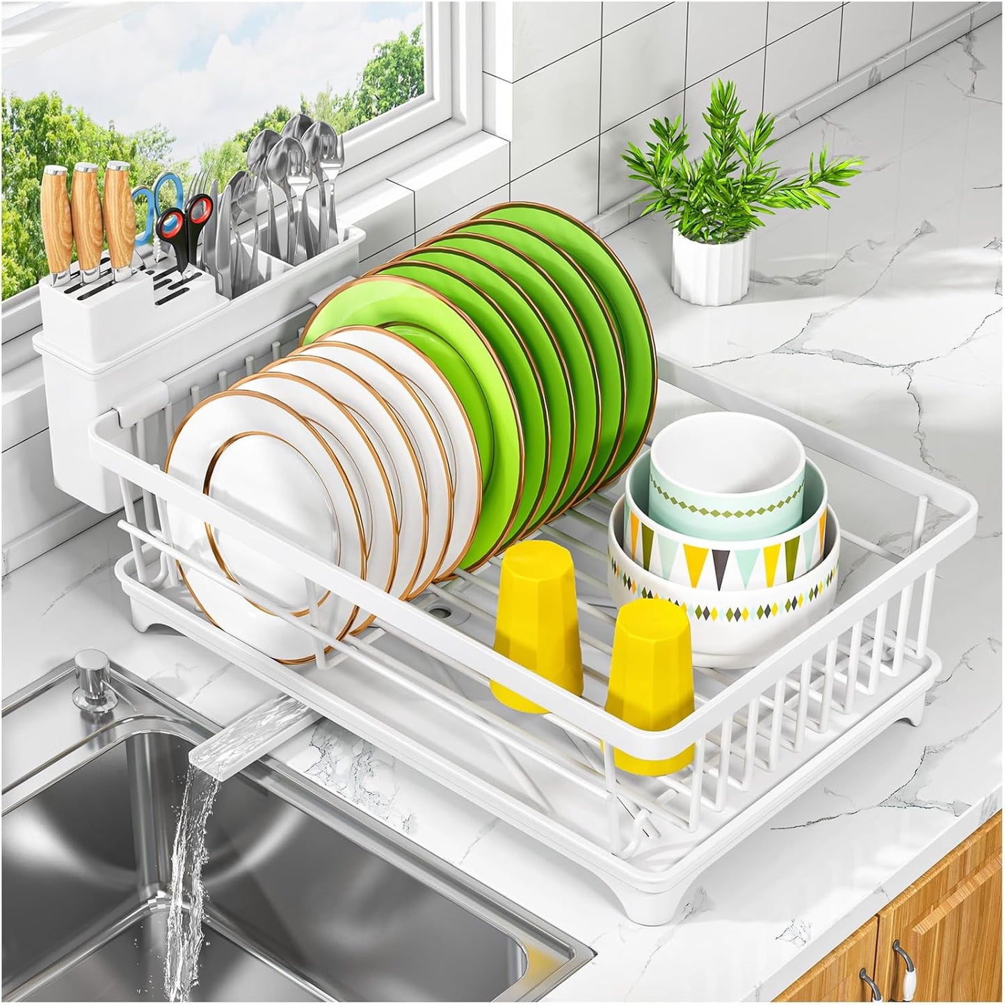 Dish Drying Rack - Space-Saving Small Dish Rack for Kitchen Counter. Rust-Resistant Kitchen Drying Rack. Compact Dish Drainer Organizer with Utensil Holder for Home Kitchen. Black