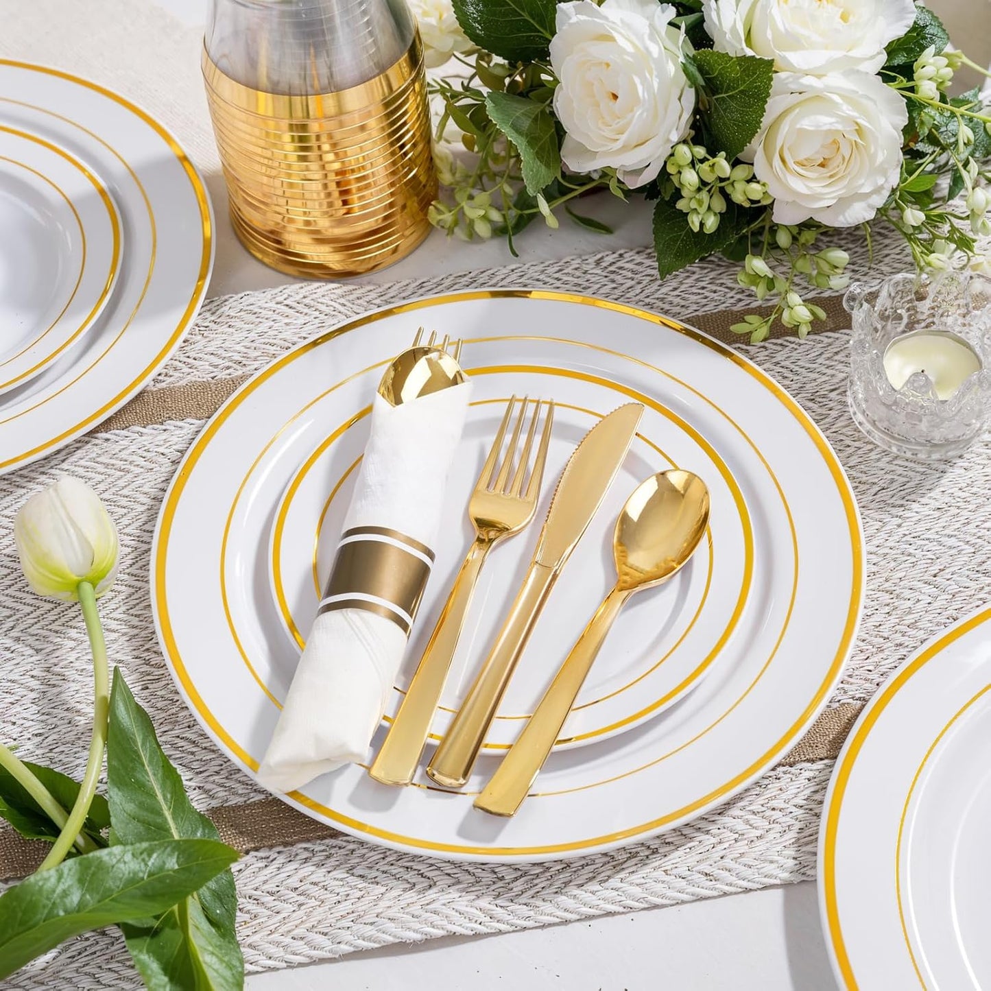 350-Piece Gold Disposable Dinnerware Set
