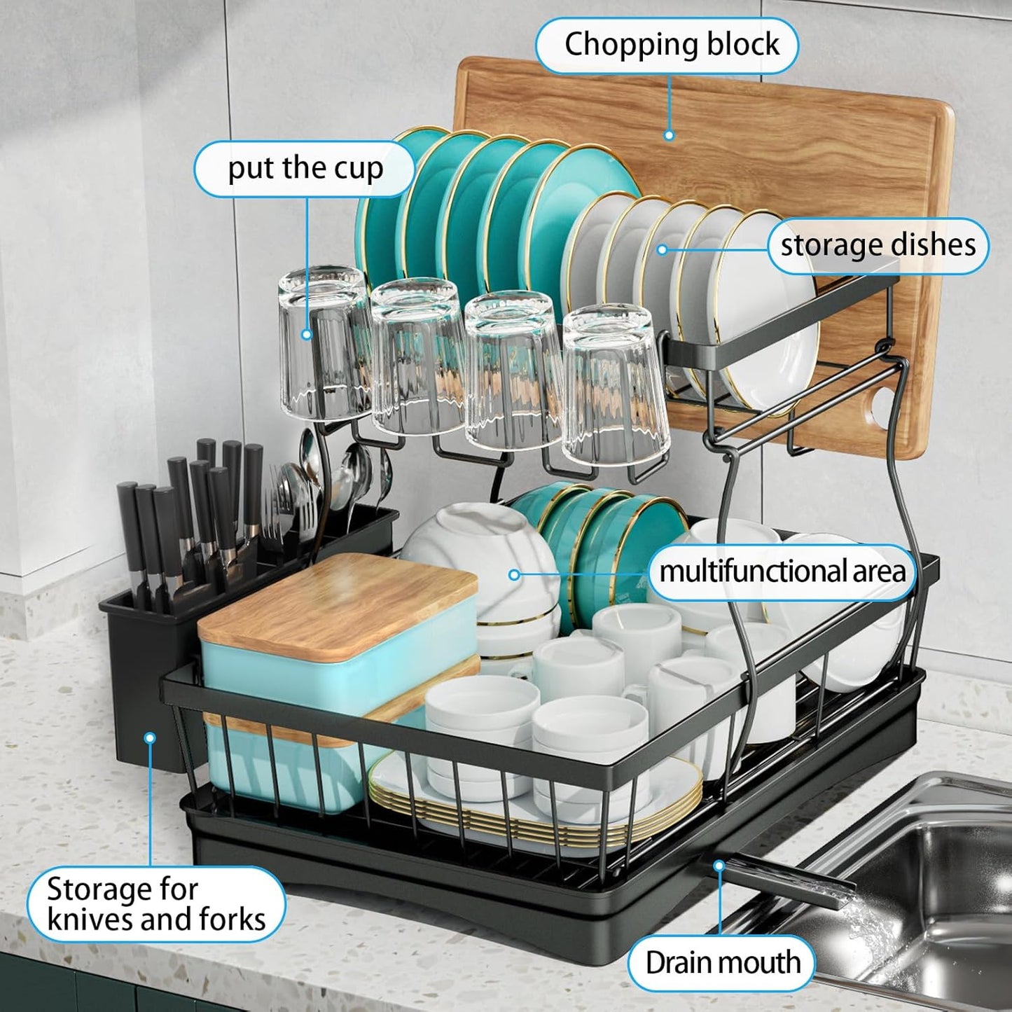 Dish Drying Rack with Drainboard