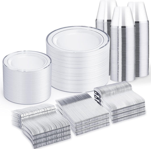 600-Piece Silver Disposable Dinnerware Set